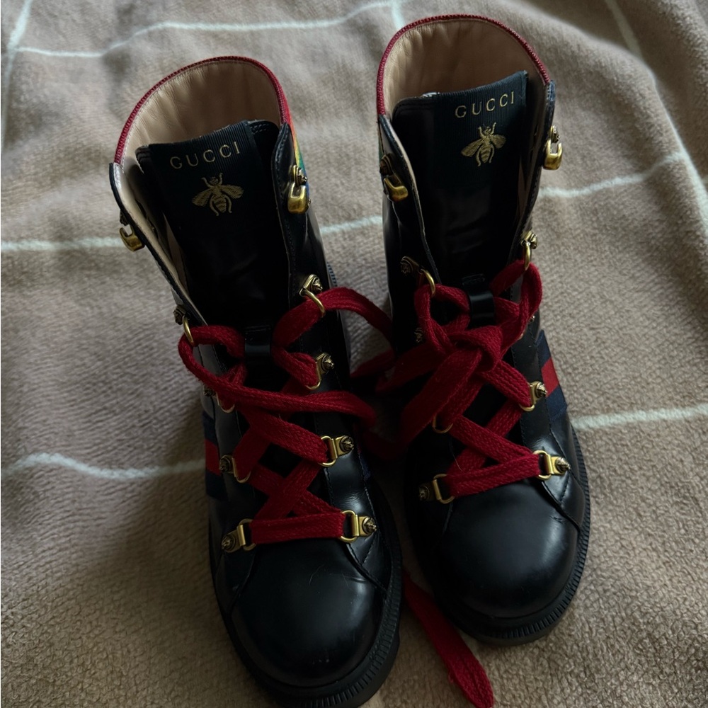 Gucci Black and Red Lace-Up boots